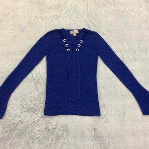 Michael Kors Lace-Up Grommet Knit Sweater Pullover *BLUE*